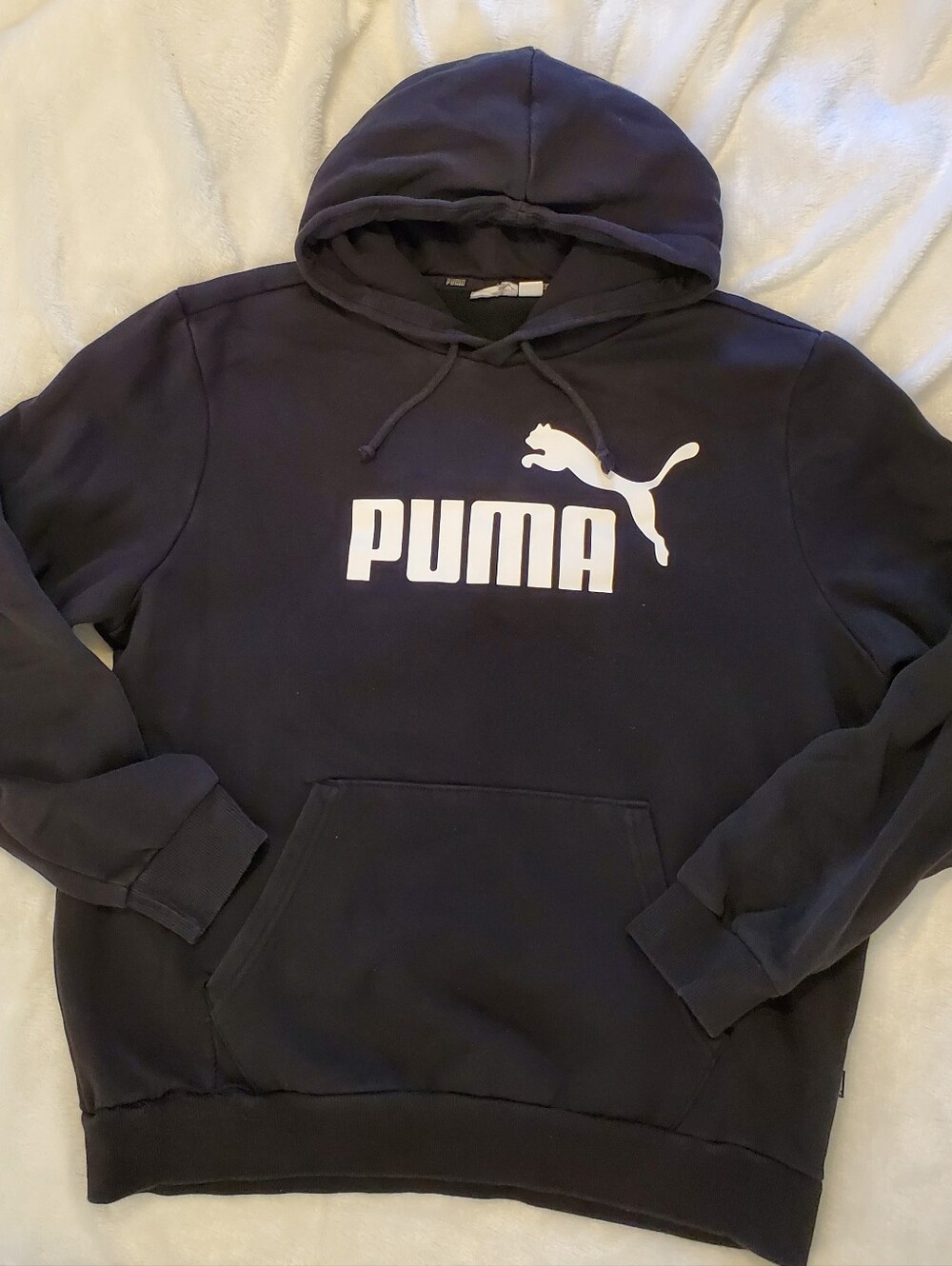 Puma Men's Black Hoodie with White Logo L